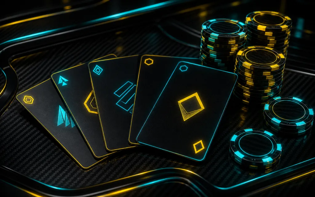 Karty i żetony na stole karcianym Beep Beep Casino